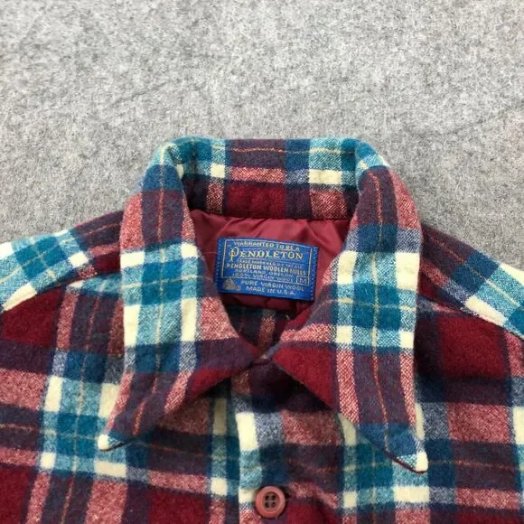 Vintage Pendleton Shirt Boys Medium Red Blue Plaid Flannel Virgin Wool USA * - Picture 5 of 9